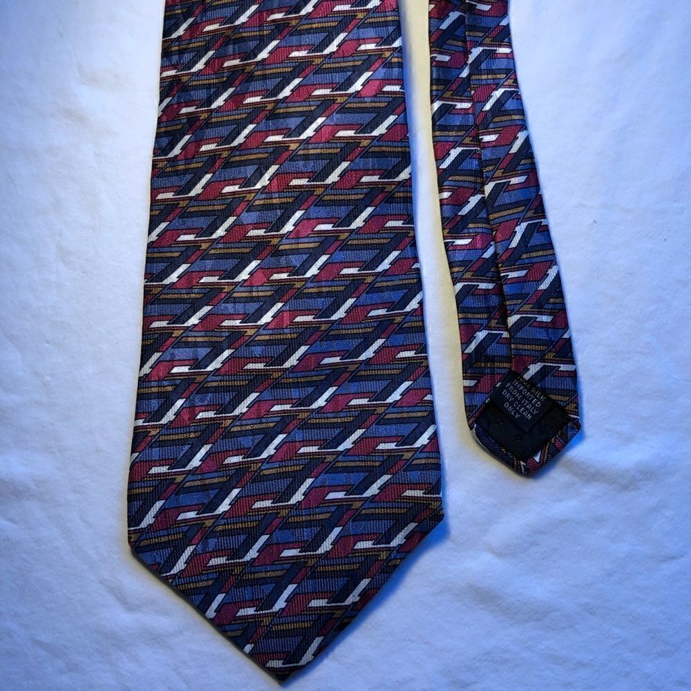 Vintage Ambassador Mens Tie 100% Silk Blue/red/gold/white